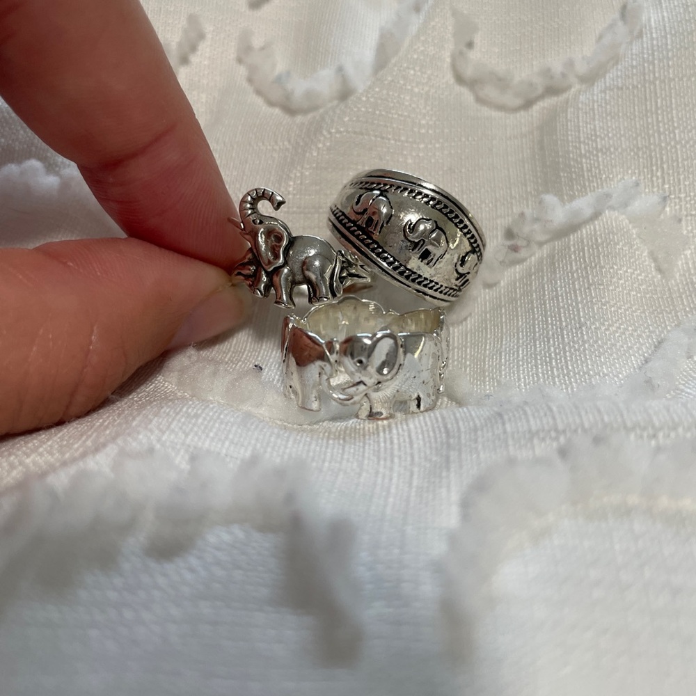Silver Elephant Ring Set